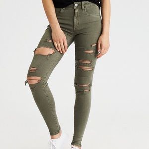 &demin green ripped jeans
